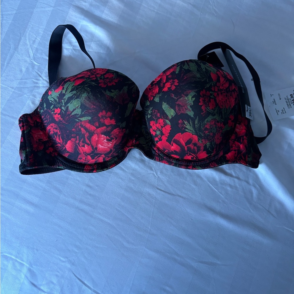 BCBGMaxAzria Red and Black Floral Bra
